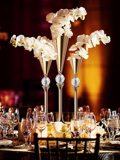 VIJIV Gold Flower Vase for Centerpiece Table Decorations Wedding Reception Decor, 21.3 Inch Tall Metal Vase for Feather Flower Holder Stand Floral Arrangement Gatsby Party Dinner Event Hotel