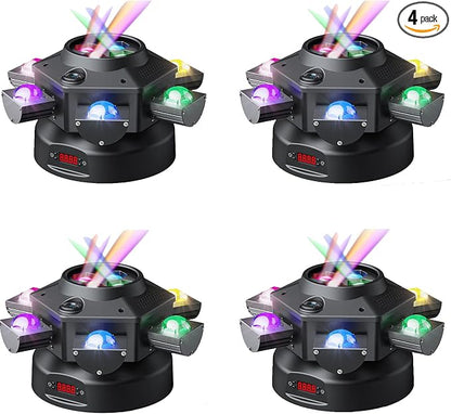 4-Pack Moving Head DJ Lights,150W Party Light with Mixed Lighting Effects, 6 Arms Stage Light Support DMX-512 & Sound Activated, Stage Lights for Party Disco KTV Wedding Club