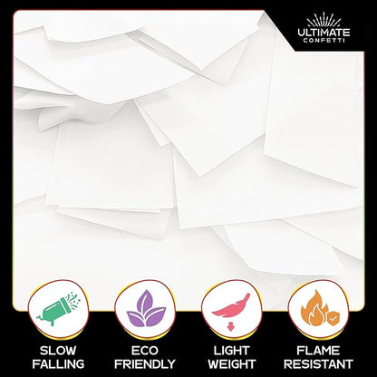 Ultimate Confetti, White Biodegradable Confetti - Rectangular Fluttering Tissue Paper Confetii for Cannon and Launcher use – Best for Mother’s Day, Wedding, Parties and Live Events - 1 lb, 16 oz