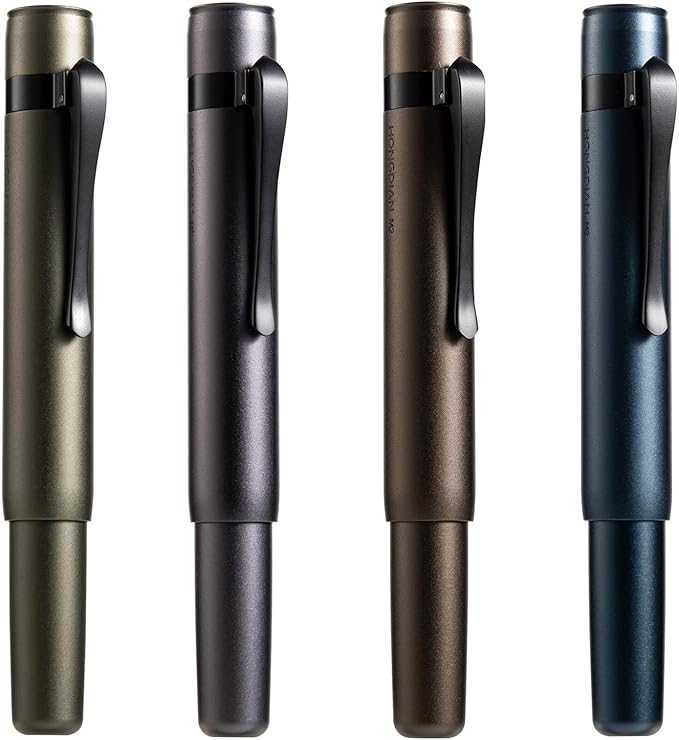Hongdian M2 Black Forest Mini Fountain Pen, Long Blade Nib & Sleek Shape Aluminium Short Pocket Travel Pen (Caramel Brown)