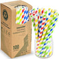 [10mm Wide] 8.5 inch Colossal Paper Straws for Smoothie & Milkshake - Colorful Stripes (Pack of 100)