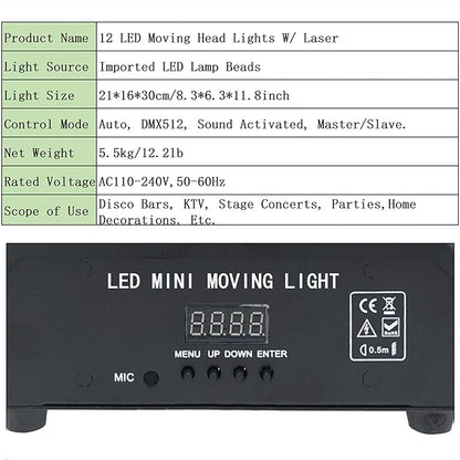 Moving Head DJ Light with Rotating Beam - Stage Light, Sound Activated, DMX512, Perfect for DJ, KTV, Disco, Party, Wedding, Festival