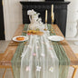 Romantic Artificial Floral Table Runner 10ft Gauze Tulle Lace Table Runner Set for Wedding Baby Shower Bridal Shower Holiday Kitchen Dining Table Decoration for Home Party Special Occasion