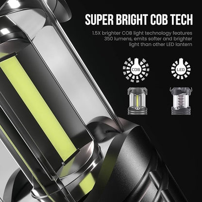 Lichamp LED Camping Lantern, 4 Pack Battery Powered Flashlight for Power Outages, Portable Collapsible Hanging Light Essential for Home, Outdoor, Emergency Lamp Survival Kit Gear for Hurricane, Black