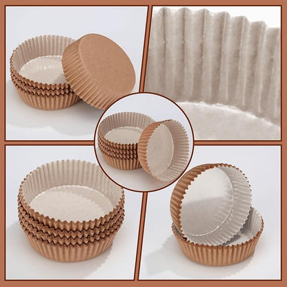Uiifan Disposable Round Cupcake Liners Paper Baking Cups Wrappers Cupcake Paper Microwave Oven Safe Bakeware Mold for Snacks Cakes(Natural,50 Pack)