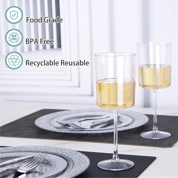 Ciaell 6 Pack Plastic Wine Glasses - 10 Oz Plastic Disposable Wine Glasses with Stem Perfect for Parties & Weddings & Poolside & Outdoors & Camping
