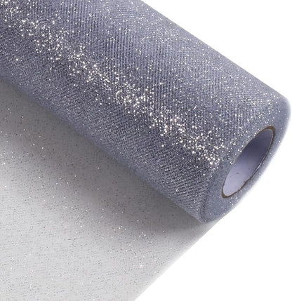 Sparkling Tulle Rolls, 15” by 30 Yards (90FT) Glitter Tulle Spool Ribbon Fabric for Wedding Birthday Bridal Shower Tutu Skirt Party Gift Wrapping (Sliver)
