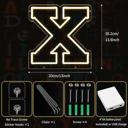 Light Up Letters X, Led Marquee Letter Lights Neon Sign, 13.9" Height Decorative Lighted Alphabet Number, Battery/USB Powered Led Letters Lights for Wedding, Birthday, Party, Christmas or Home Decor