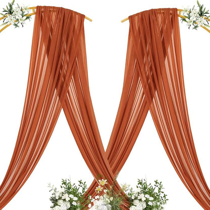 MLMC Terracotta Wedding Arch Draping Fabric 2 Panels 29" x 20 FT Extra Long Gauze Drapes Sheer Backdrop Curtains 6.6 Yards Outdoor Drapery Panels for Wedding Ceremony Party Ceiling Decoration