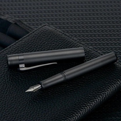 Hongdian M2 Mini Fountain Pen with Extra Fine Soft Nib, Sleek Shape Aluminium Short Pocket Travel Pen (Matte Black)