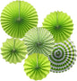 ADLKGG Party Hanging Paper Fans Set, Green Round Pattern Paper Garlands Decoration for Birthday Wedding Graduation Events Accessories, Set of 6