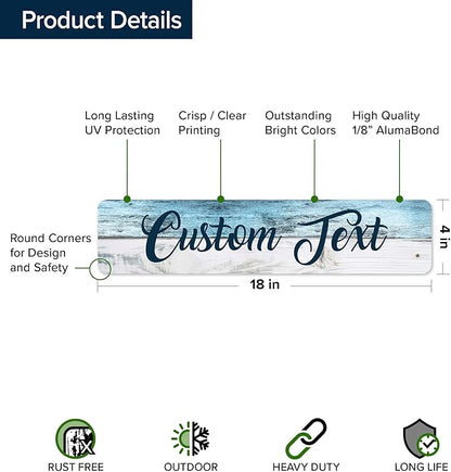 Custom Sign, Custom Street Sign, 11 Font Colors, 13 Font Styles, 4 Hole Options, 22 Sizes, 4x18 Inches, Rust Free DiBound, Fade Resistant, Made in USA by My Sign Center (Coastal)