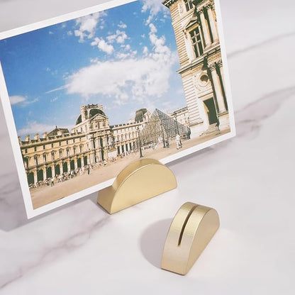 UNIQOOO 10 Set 2" Arch Gold Birch Wood Stand with Cards |1.2mm Slot, for Name Cards, Place Card Holder, Photo Display Stand | for Event Decor, Retail Shop, Cafe Restaurant Menu, Business Card, Name Tag