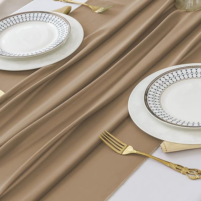 6 Pack 10 Ft Chiffon Table Runner Beige Gauze Long Table Runners 27x120 Inches Sheer Tulle Table Runner for Rustic Wedding Reception Bridal Shower Decorations Birthday Party