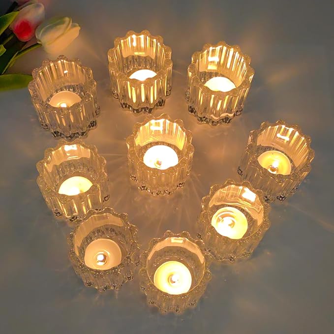 GOLDEAL 24Pcs Clear Glass Votive Candle Holders, Heavy-Duty Extra Thick Tealight Holders with High Transparency, Tea Candle Holders Bulk for Wedding, Party, Dinner, Home Table Decor