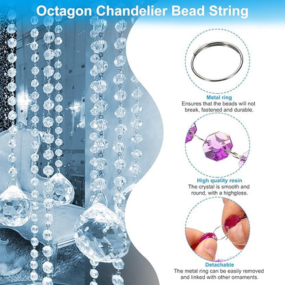 PATIKIL 14 mm Crystal Garland Strands, 16.4 Ft Acrylic Octagon Chandelier Bead Chains String for DIY Craft Wedding Party Home Decorative Jewelry Making, Purple