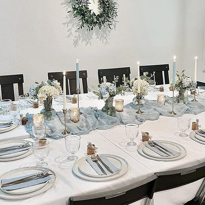 12 Pack Dusty Blue Cheesecloth Table Runners 35x120 Inch,10FT Boho Fall Thanksgiving Blue Gauze Table Runner Cheese Cloth for Wedding Party Baby Shower Home Decorations