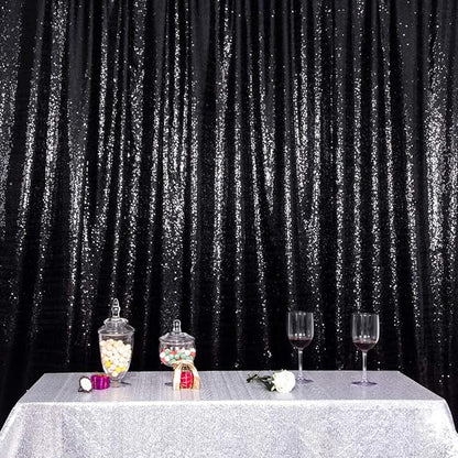 SquarePie Sequin Backdrop Less Transparent Background Sparkly Curtain for Wedding Halloween Party 8FT x 8FT Black