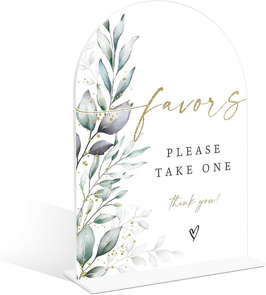 Acrylic Wedding Signs, Greenery Theme Favor Please Take One Sign, Wedding Reception Signage, Bridal Shower Table Decor with Stand, Engagement, Anniversary, Newlywed Events and Parties Supplies, 18