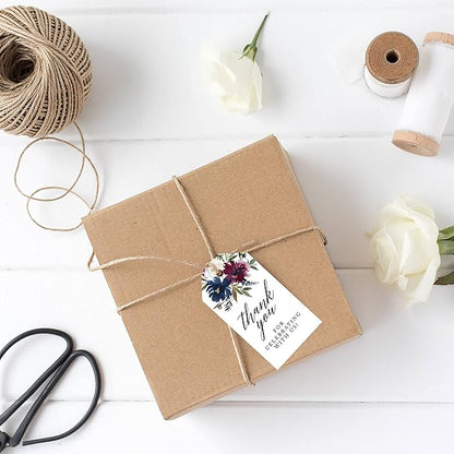 Andaz Press 100-Pack Thank You for Celebrating with Us Favor Tags Navy Blue Burgundy Florals Cardstock Gift Tags with Bakers Twine for Wedding Baby Shower Bridal Shower Party Favors 2 x 3.75-Inches
