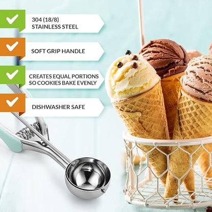 Spring Chef Medium #40 Stainless Steel Cookie Scoop for Baking, Multifunctional Kitchen Food Scooper with Trigger Release, 1.7 Tablespoon Melon Scooper - Dishwasher Safe Meatball Scoop - Mint