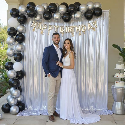 10ftx10ft Sequin Silver Backdrop Curtain for Parties, Wrinkle Free Thick Glitter Photo Backdrop Drapes 2 Panels 5x10FT Shimmer Back Drop Cloth for Wedding Birthday Christmas Photography Background