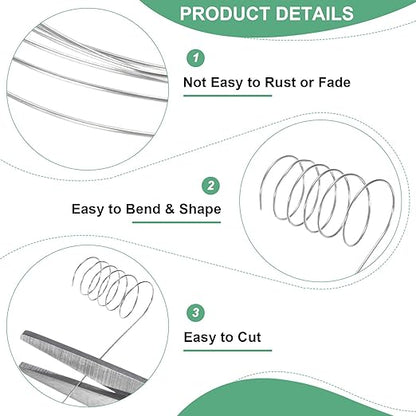 2-Rolls 0.2mm Jewelry Wire, 32 Gauge 328FT Craft Wire Copper Beading Wire for Jewelry Making/Planting/Weaving/DIY Crafting, Soft Metal Wires [100M, Silver White]
