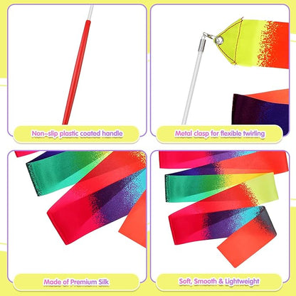 Yilloog 50 Pcs Ribbon Dancing Wands Party Favors, 78.7 Inch Artistic Gymnastics Ribbon Streamers Twirling Wands, Rainbow Birthday Decorations