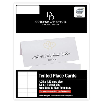 Linked Hearts Printable Place Cards, Ivory (Choose Color), Set of 150 (25 Sheets), Laser & Inkjet Printers - Wedding, Party, Dinner, and Special Events - Made in the USA