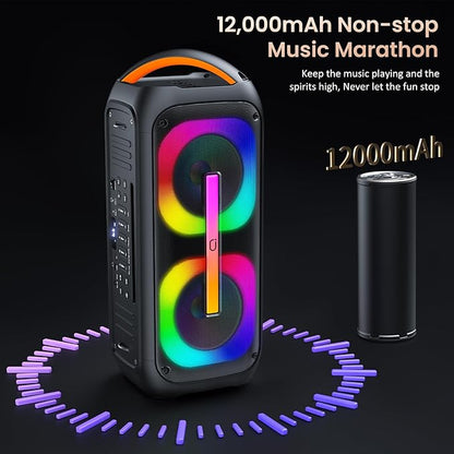 Karaoke Machine with 2 Wireless Microphones, 【Dual 60W 6.5"Subwoofer & 400W Peak】Big Loud Bluetooth Party Speaker with Disco Lights, Portable PA System with TWS Stereo Sound & Deep Bass, Gift for All