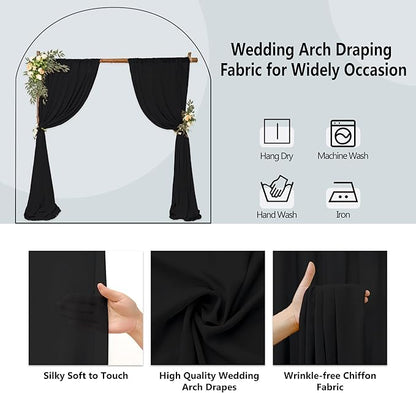 6 Panels Wedding Arch Draping Fabric 28 x 20Ft Chiffon Weddings Arch Drapes Chiffon Fabric Drape Sheer Backdrop Curtain for Wedding Party Ceremony Birthday Reception Swag Backdrop Ceiling Décor(Black)