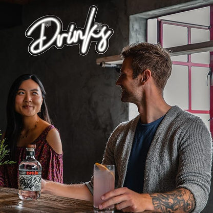 Looklight Drinks Neon Sign,Bar Neon Sign,Neon Signs for Wall Decor,Neon Sign For Room,White Neon Light Sign Led Neon Bar Signs USB Connectivity Light Up Wall Decor for Teen Room Bedroom Bar Store