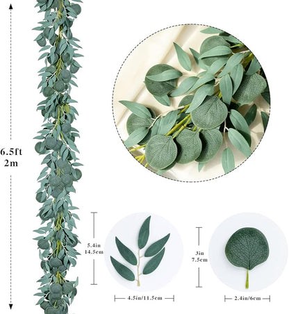 Kisflower 5 Pack 6.56FT Green Eucalyptus Garland for Decoration Table with Willow Leaves Greenery Garland Fake Hanging Plants Vines for Wedding Arch Decor Party Room Home Garden Office Wall Decor