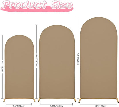 Wedding Arch Covers Arch Backdrop Cover Arch Stand Covers 7.2FT 6.6FT 6FT Set of 3 Arch Cover Spandex Fabric Stretchy Backdrop for Wedding Birthday Party Decoration Baby Shower (Khaki)