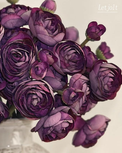 Letjolt Ranunculus Artificial Flower 18 Pcs Purple Silk Ranunculus Wedding Bouquet Engagement Centerpieces Arrangements Bridal Shower Decorations Home Decor, Purple