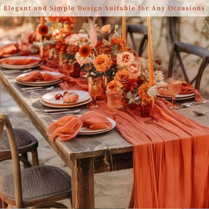 Orange Cheesecloth Table Runner 20 Pack 10FT Boho Fabric Rustic Cheese Cloth Table Runner for Wedding 20 x 120 Inch Long Bridal Shower Baby Shower Gauze Sheer Birthday Party Table Decorations