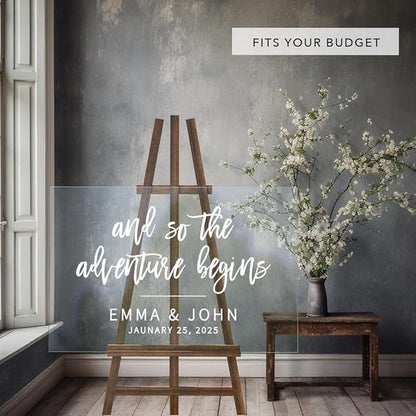 Andaz Press Custom Large Wedding Acrylic Sign, 16 x 24 Inches, The Adventure Begins, Personalized Sign, Welcome Sign For Modern Wedding Decor Welcome To Our Beginning