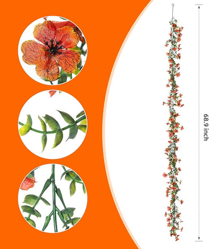 Artificial Flowers Garland Ivy, 4 Pack 5.9 FT Spring Summer Decor UV Resistant Fake Daisy Floral Vine Silk Hanging Flower for Home Garden Wedding Decor Photo Booth Backdrop(Orange)