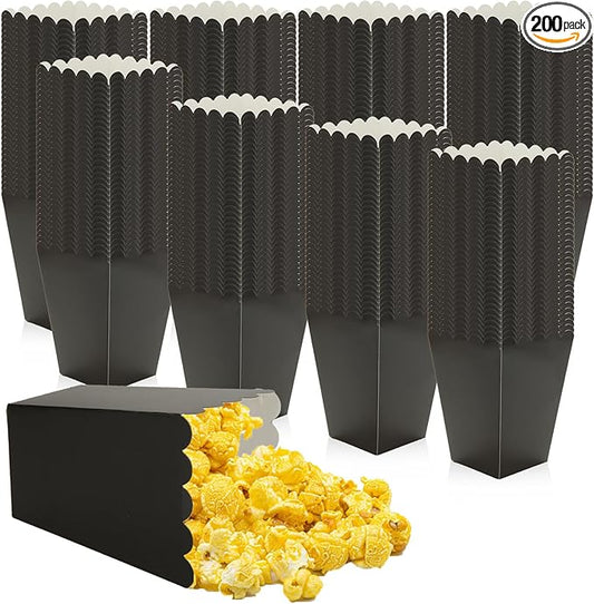 CertBuy 200 Pcs Black Popcorn Boxes, Paper Popcorn Bags, Cardboard Popcorn Container, Reusable Mini Paper Popcorn Containers for Party, Birthday, Wedding Decoration (2.2 x 4.2 x 3 in)