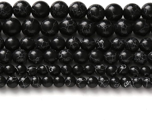 Black Turquoise Stone Beads Gemstone Round Crystal Energy Jade Beads Stone Beads for Jewelry Making DIY Bracelet Necklace Jewelry Making 1 Strand 15.5inch 31PCS 12MM