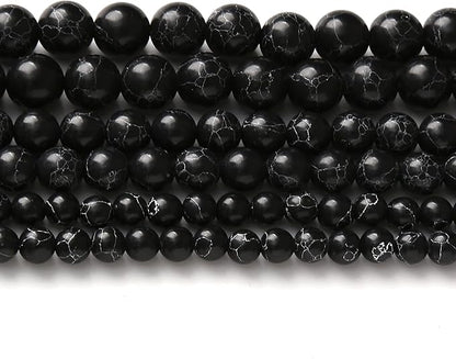 Black Turquoise Stone Beads Gemstone Round Crystal Energy Jade Beads Stone Beads for Jewelry Making DIY Bracelet Necklace Jewelry Making 1 Strand 15.5inch 4MM