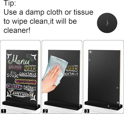 EHWINE Mini Chalkboard Easel Sign Set,8 Pack 6x8 Inch Wooden Boards with Acrylic Base and Liquid Chalk Markers, Reusable Double Sided Tabletop Display for Wedding, Restaurant, Party, Coffee Shop Decor