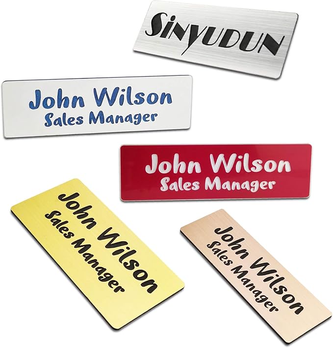 Custom Engraved Name Tag Badges for Business, Personalized Identification with Pin, Magnetic, Adhesive, or Blank Backing, 1"x3", Black/White Text