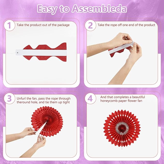 20 Pcs Light Purple Hanging Paper Fan, Hanging Honeycomb Round Paper Fans for Weddings, Birthdays, Christmas, Baby Showers, Classroom, Events Ceiling Party Supplies Decorations