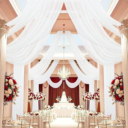 DUOBAO 6-Panel Chiffon Wedding Backdrop Drapes 5x10FT - Semi-Sheer White Fabric Ceiling & Stage Decor for Ceremony, Party, Outdoor Events