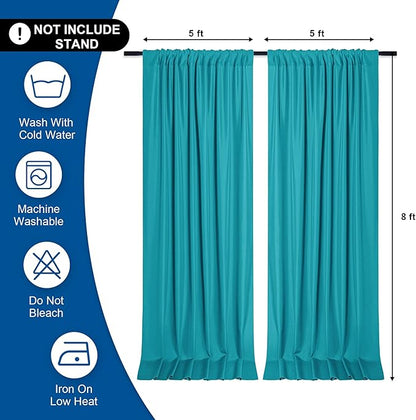 DWCN 10x8 FT Turquoise Backdrop Curtains for Parties, Photography Backdrop Drapes with Rod Pockets for Wedding Decorations Stage Birthday Family Gatherings, 2 Panels 5ft x 8ft