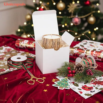 UnicoPak 50 Pack 4x4x4 White Gift Boxes, Elegant Small Gift Boxes with Lids for Birthday Wedding Holiday Christmas, Gift Box for Ornaments Treats Candle Mug Crafting