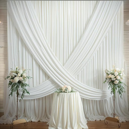 30×14ft Wrinkle Free Ivory Backdrop Curtain, Soft Silky Easy to Drape Cream Wedding Drapes for Backdrop, 6 Panels 5×14ft Photo Backdrop Curtains for Parties Birthday Photography Background Cloth