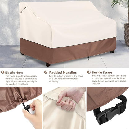 Okcool Heavy Duty Patio Sofa Cover, 100% Waterproof 2-Seater Outdoor Sofa Cover Fits up to 58W x 32.5D x 31H Inches, Lawn Patio Furniture Covers,Beige & Brown