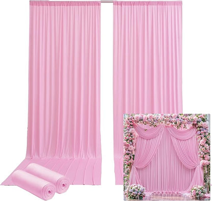 10ftx12ft Wrinkle Free Pink Backdrop Curtain, 2 Panels 12FT Height Pink Wedding Backdrop Drapes, Silky Polyester Back Drop Cloth for Birthday Photography Background Party Backdrop Draping